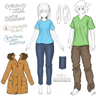 Manga Zeichenkurs Modulbild: Kleidung, Outfits und Faltenwurf zeichnen lernen