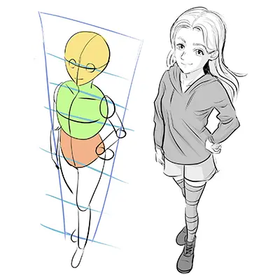Manga Zeichenkurs Modulbild Körper und Charaktere in Perspektive zeichnen lernen