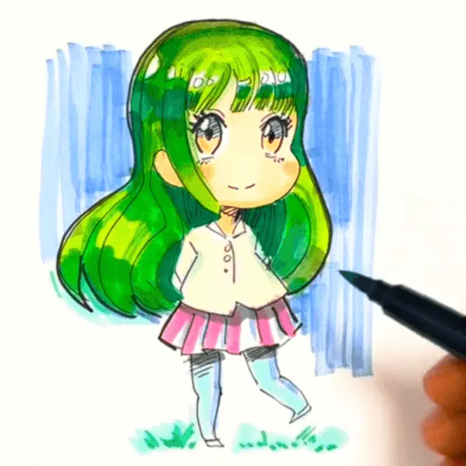 Kawaii Chibi Manga zeichnen lernen mit Copics und Tusche Beispielbild