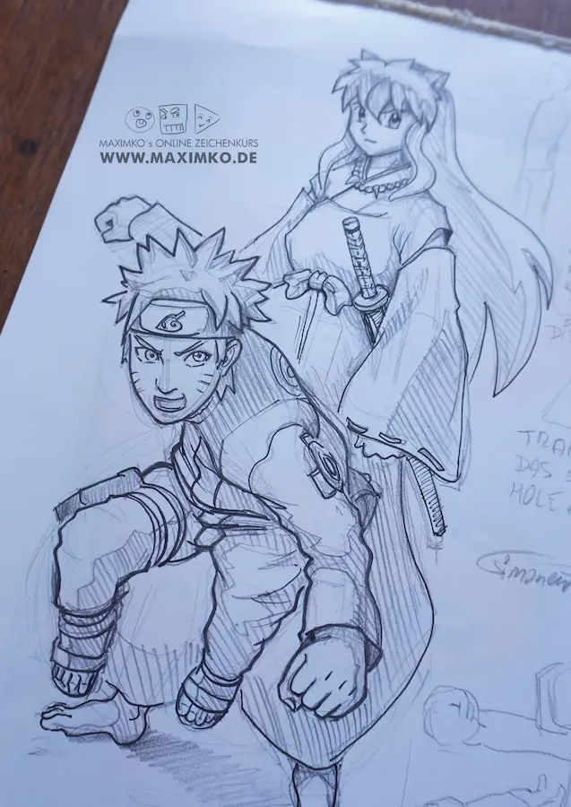 Manga zeichnen lernen bekannte Charaktere Naruto und Inuyasha Fanart mit Bleistift und Finelinern