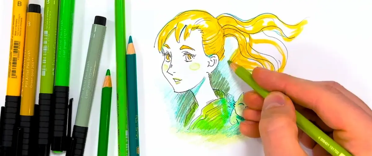 Manga Zeichnung mit Polychromos – entstand live im Zeichenbedarfsladen mit Fachverkäuferin Annie
