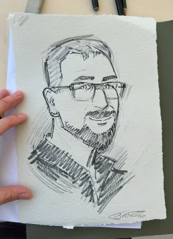 Live-Portrait mit Tusche gezeichnet – lockeres Schnellportrait von Maxim Simonenko