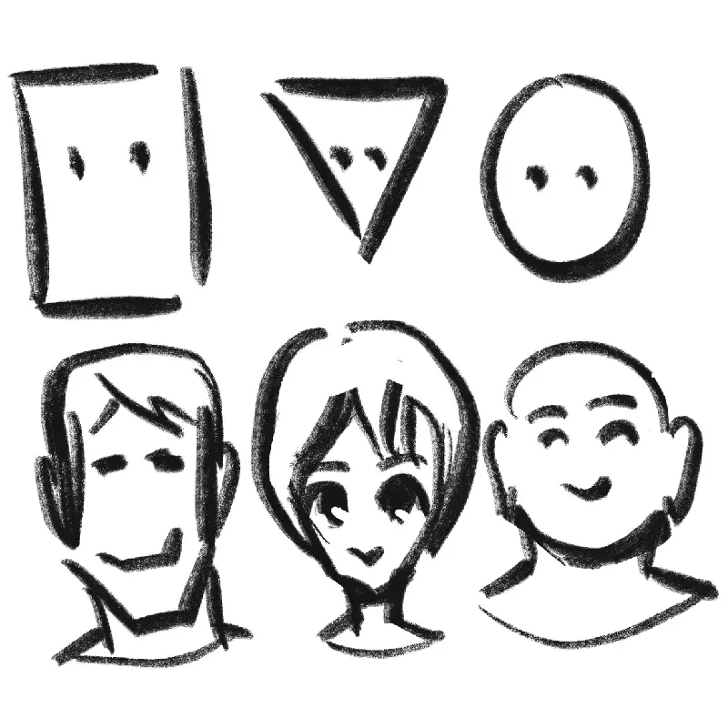 Kopf-Grundformen Viereck, Dreieck und Kreis – einfache Charaktere und Gesichtstypen zeichnen lernen