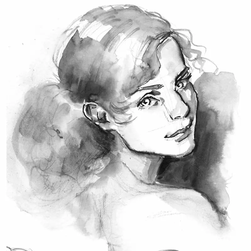 Licht und Schatten im Portrait zeichnen lernen – Schattierungsbeispiel eines Tusche-Portraits von Maxim Simonenko