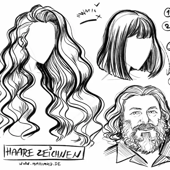 Haare und Bart einfach und effektiv zeichnen – verschiedene Frisuren mit wenigen Strichen für Anfänger und Beginner im Porträt zeichnen  Modulbild
