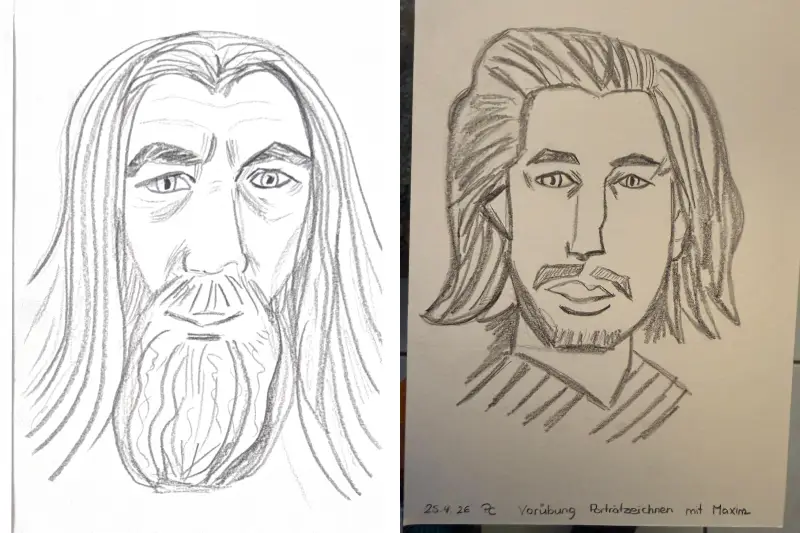 Zeichnungen von Teilnehmerin Priska aus Maxims Zechenkurs Portrait zeichnen für Anfänger und Beginner