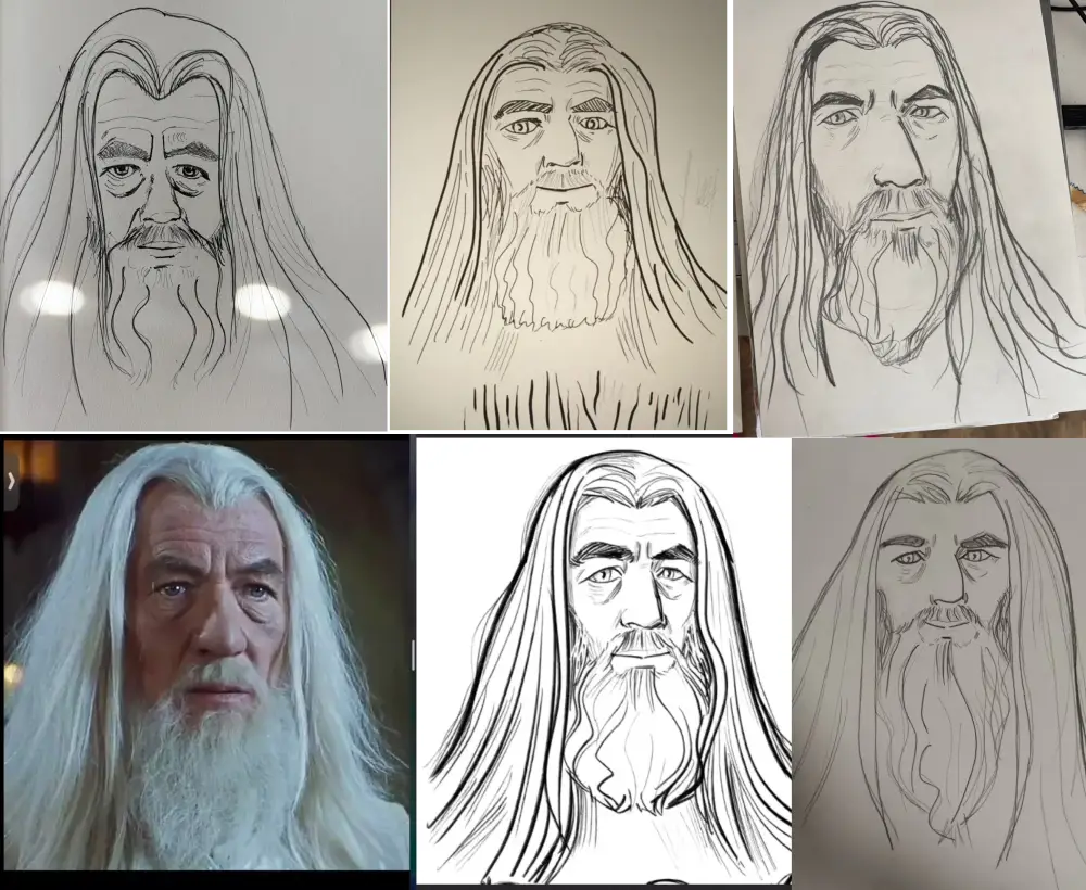 Teilnehmer zeichnungen Portraäts von Gandalf - Maxim´s Community gemeinsam Zeichnen
