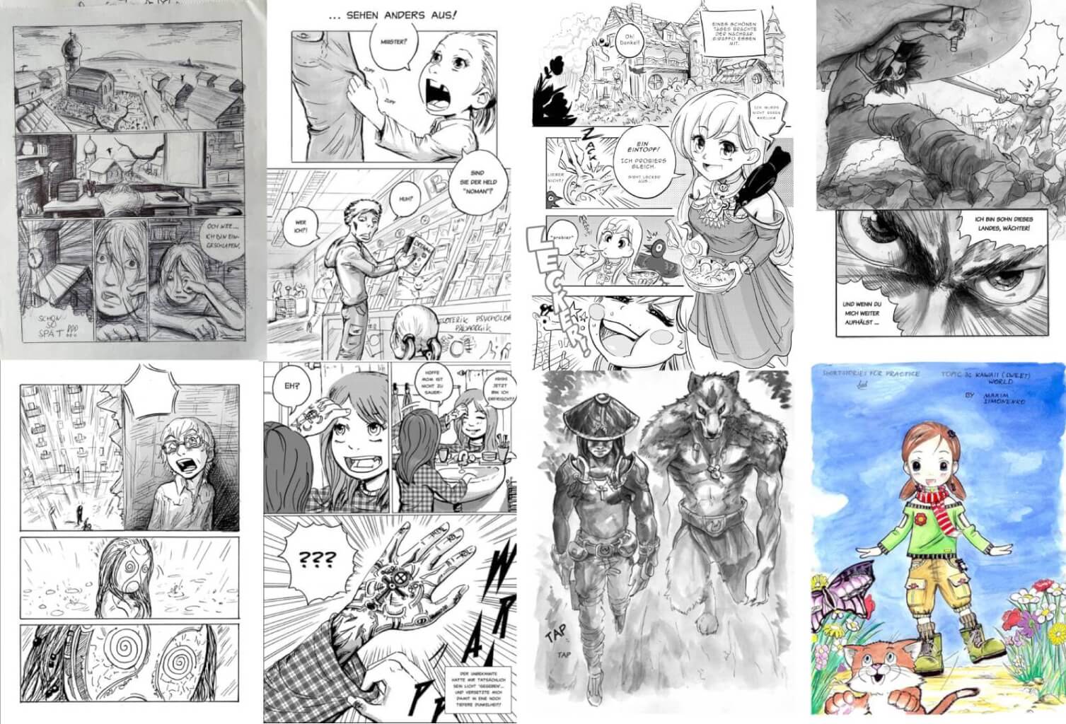 manga seiten collage von maxim simonenko aus verschiedenen geschichten