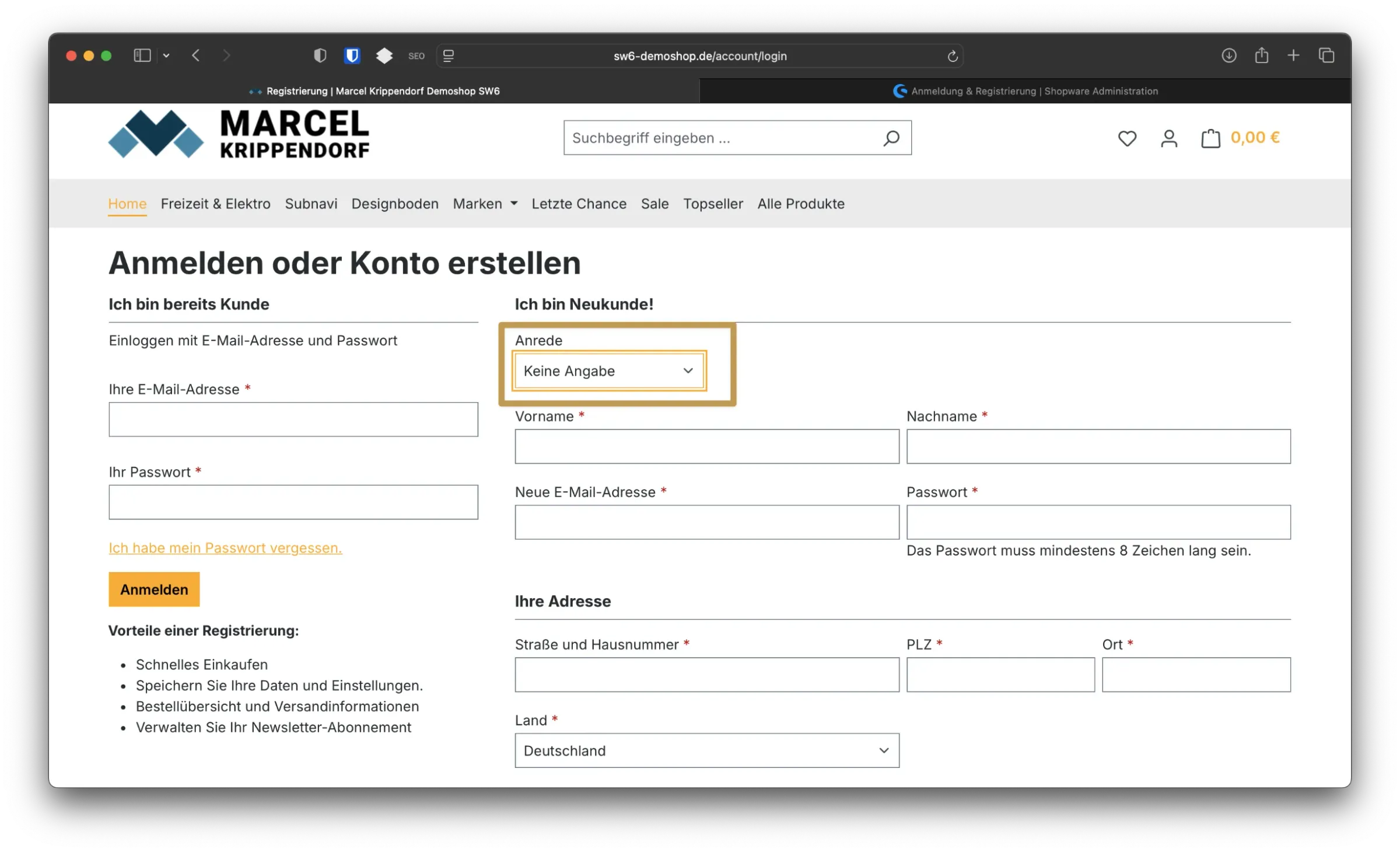 sw simplyworks anrede im checkout entfernen shopware6 1 2