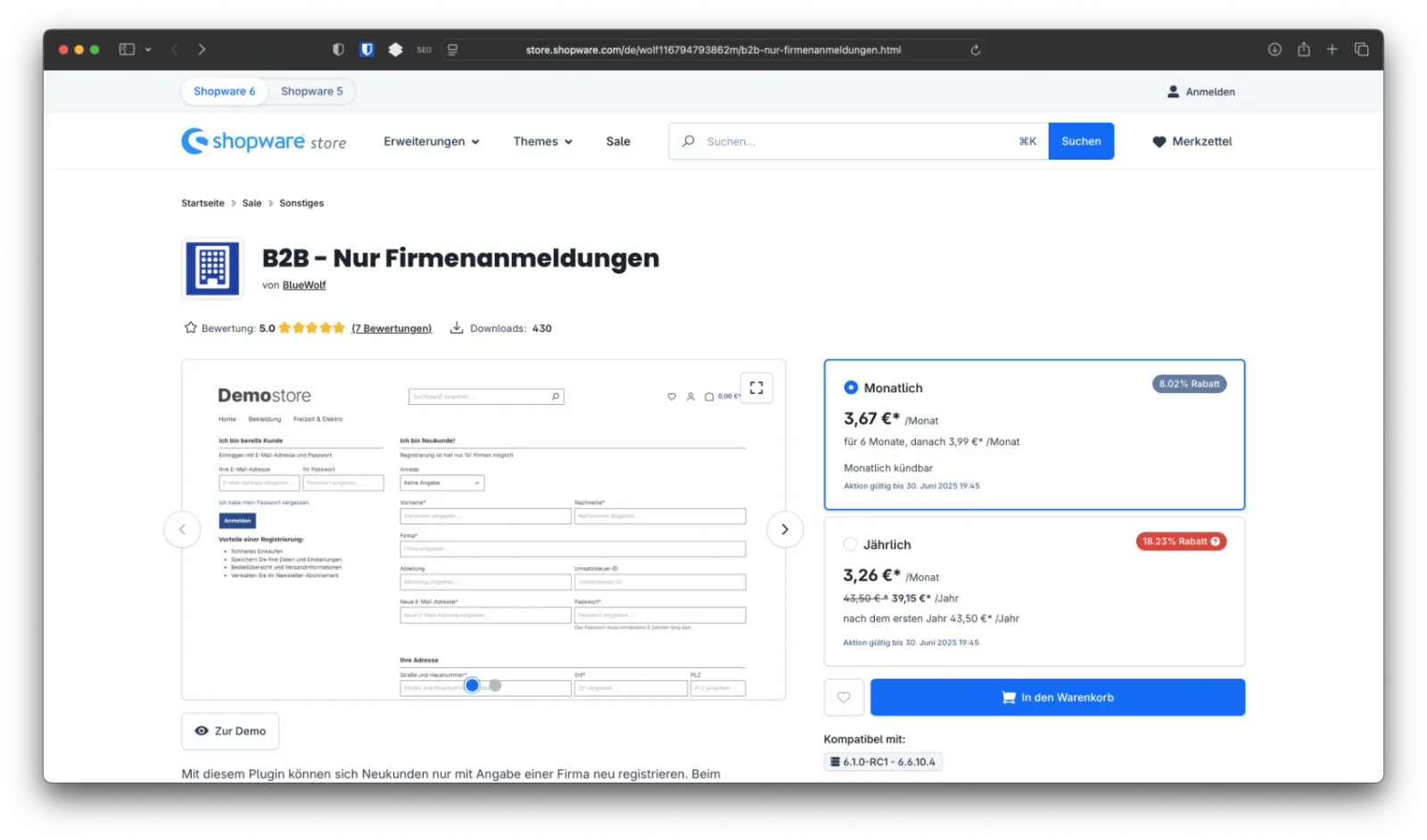 Nur Firmenanmeldungen (B2B) in Shopware 6