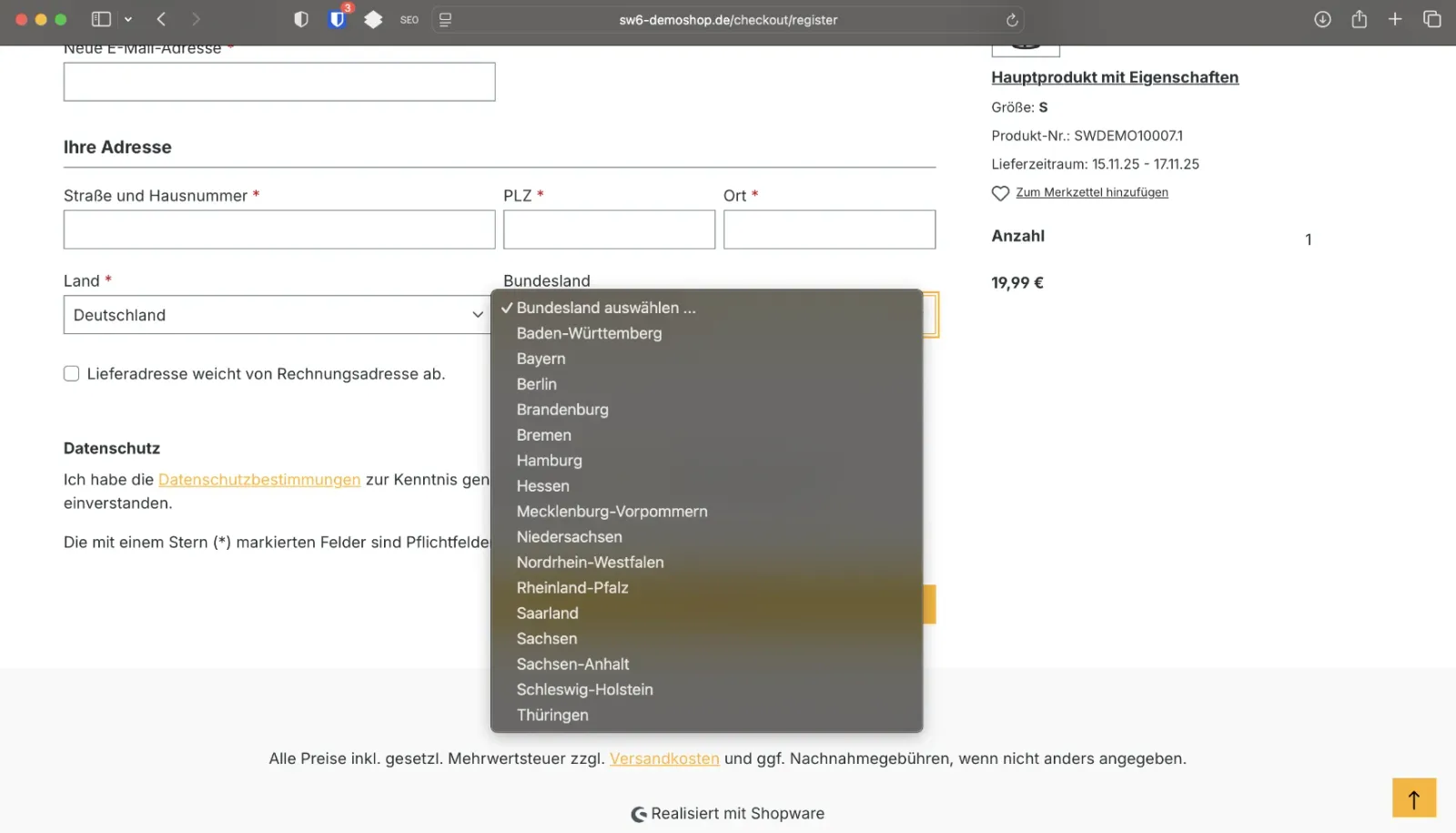Checkout vereinfachen: Bundeslandabfrage entfernen
