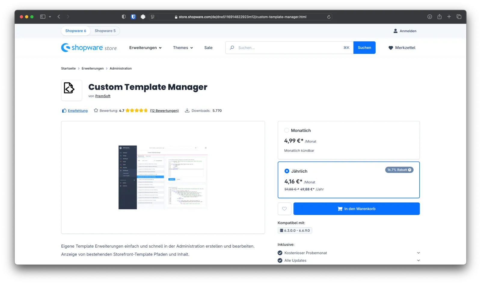 Template schnell anpassen: Custom Template Manager
