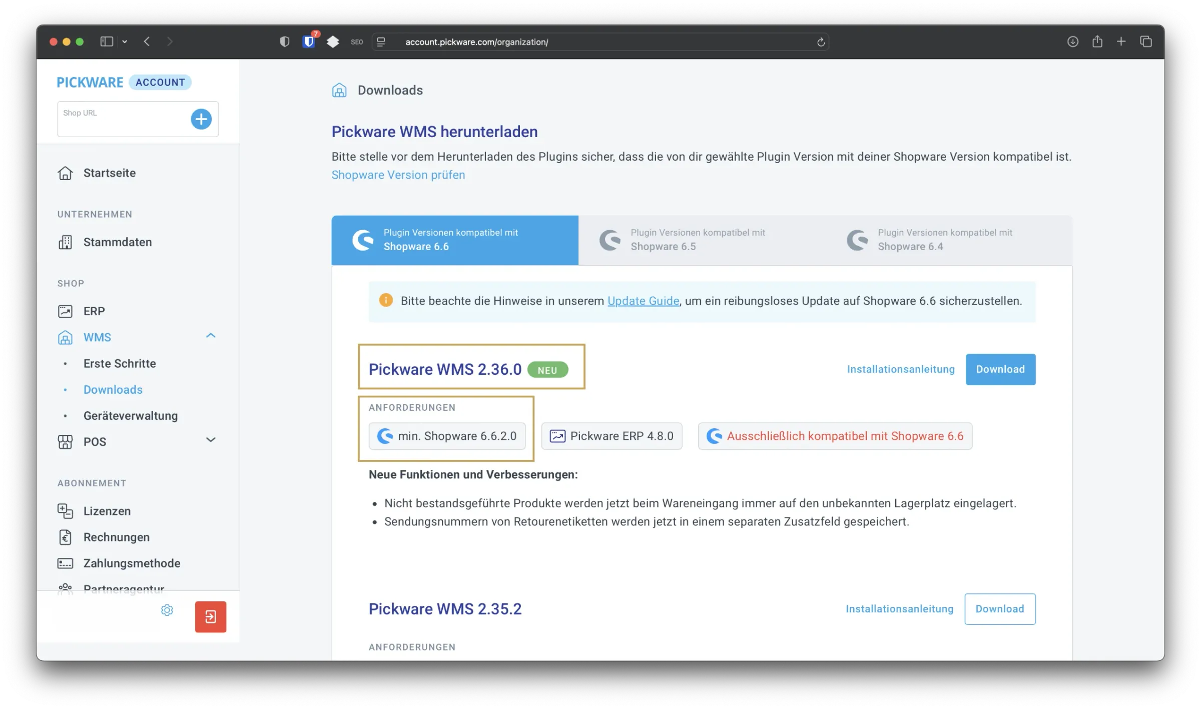 sw simplyworks pickware plugin updates 3 2