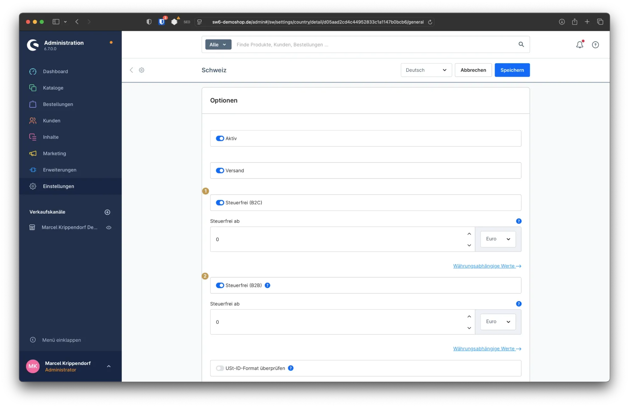 sw simplyworks steuereinstellungen shopware6 3 2