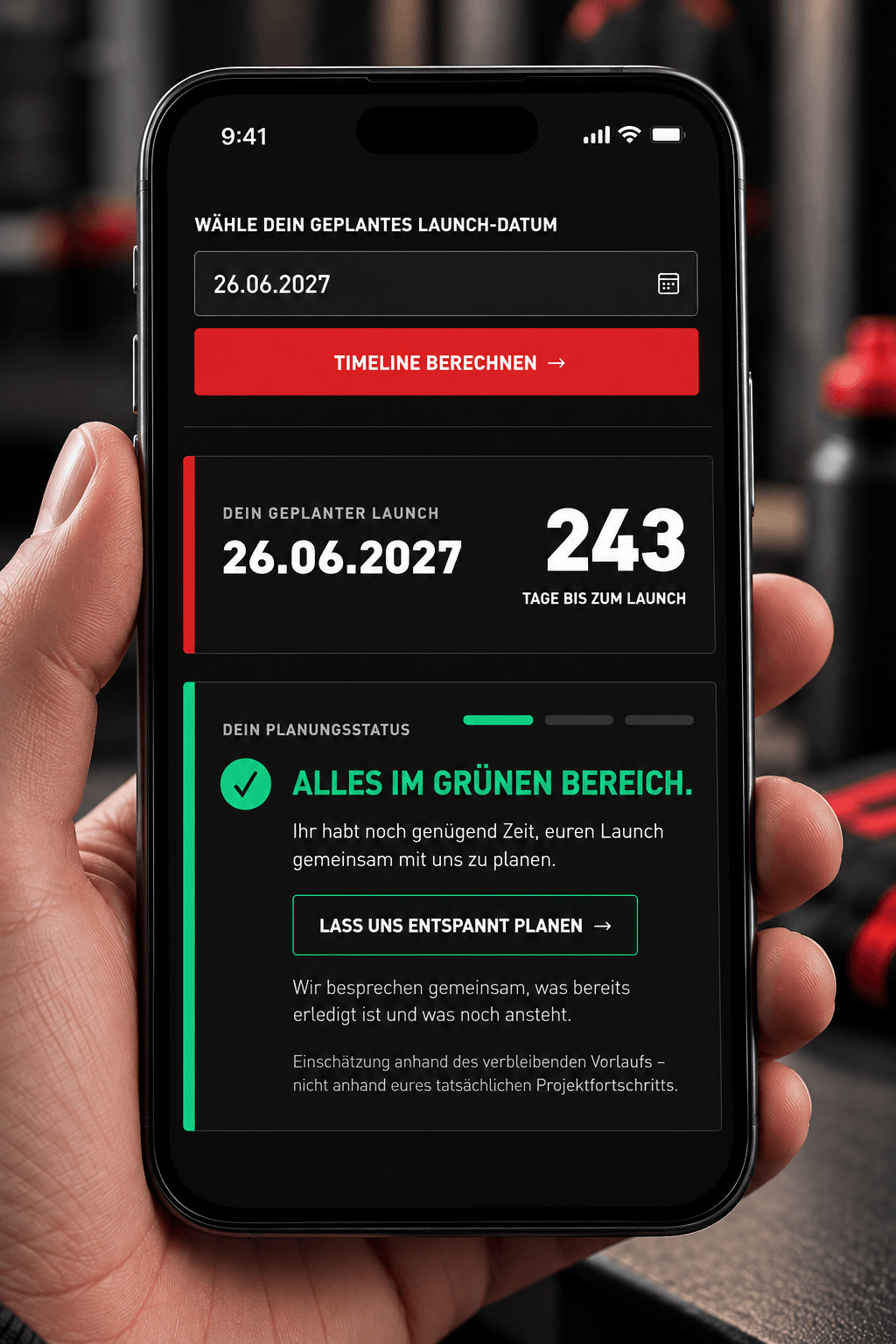 Dunkle Launch Timeline auf Smartphone