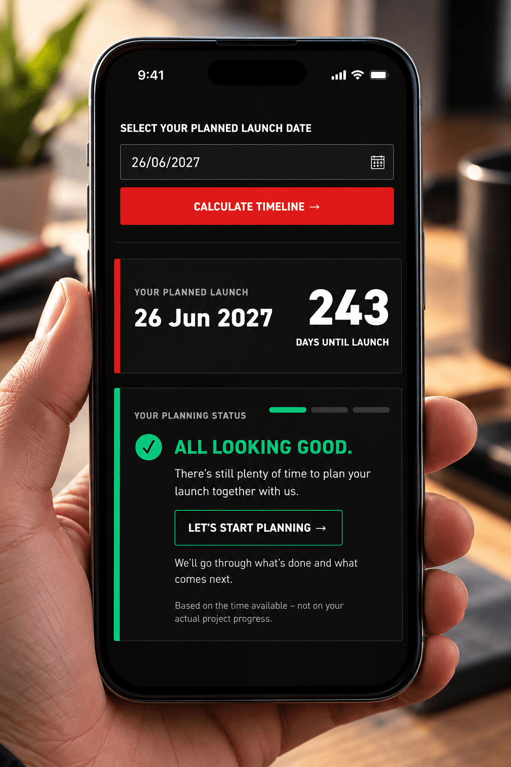 Smartphone mit Launch Timeline App