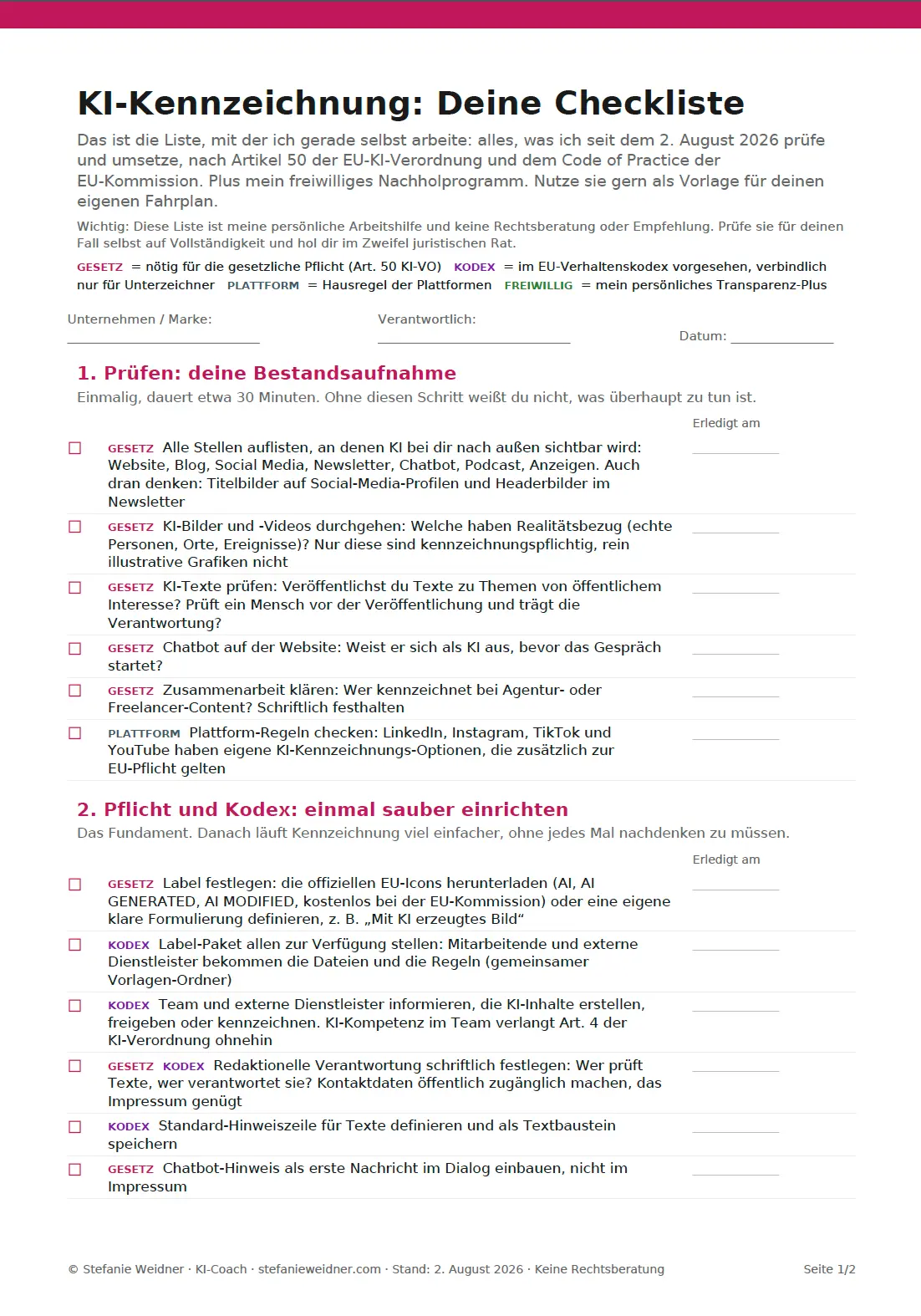 KI Kennzeichnung Checkliste Seite 1 von 2 Stefanie Weidner