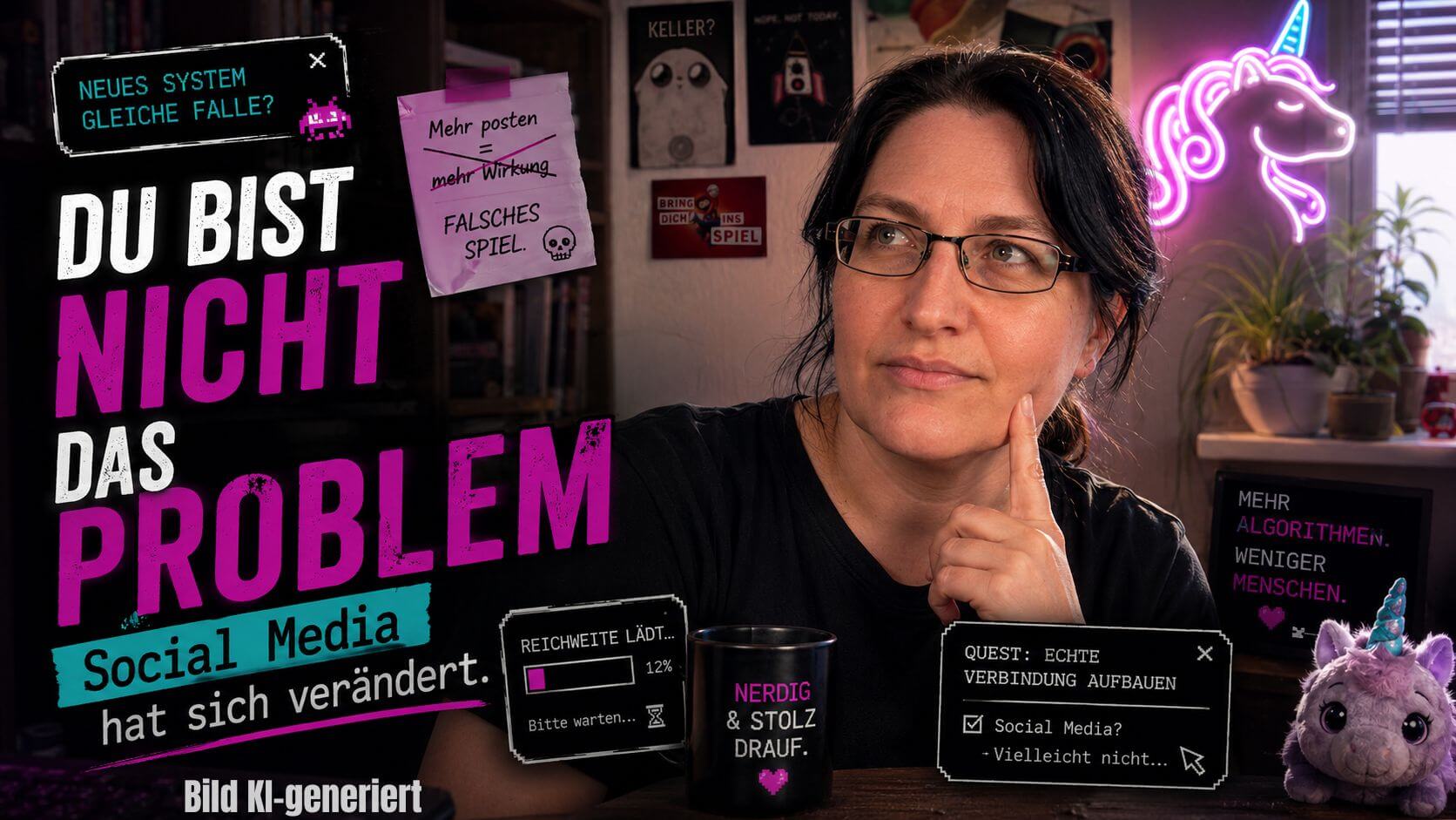 Kein Bock auf Social Media. Du bist nicht das Problem. Ein Marketing Vortrag von Platti Lorenz. Marketing in flauschig
