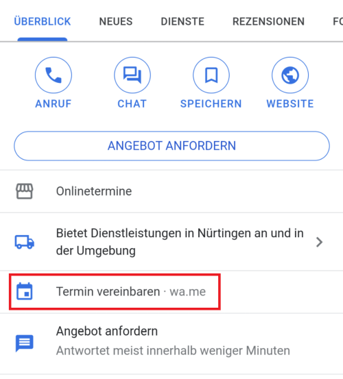 WhatsApp Link ins Google Unternehmensprofil einbinden