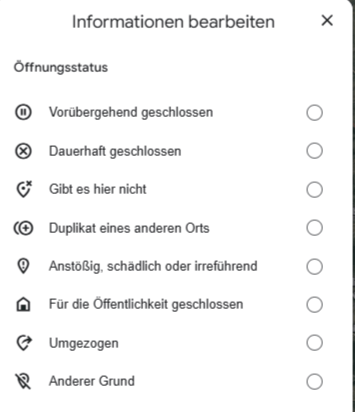 Google Unternehmensprofil als geschlossen kennzeichnen