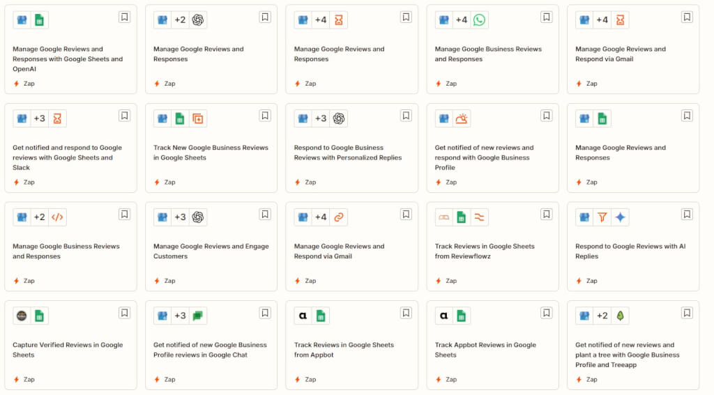 Zapier bietet grosse Auswahl an Templates rund um das Thema Google Bewertungen