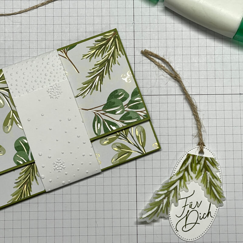stampin up gruen goldene weihnachten gutscheinkarte mit banderole 4