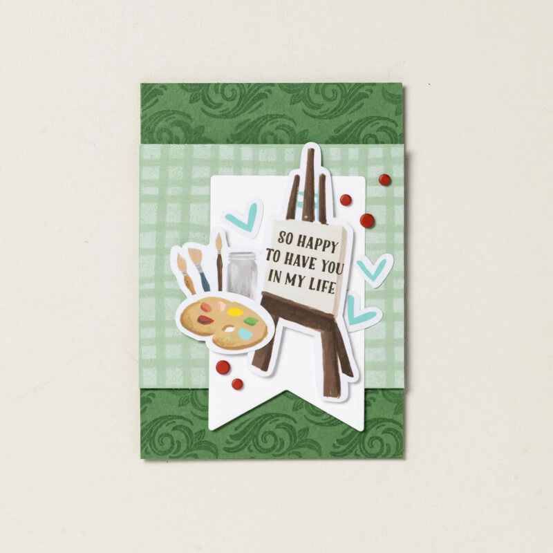 du siehst alles, was in der Produktreihen-Kollektion enthalten ist. buntes Papier, Stempel, Stanzformen, Band und Akzente