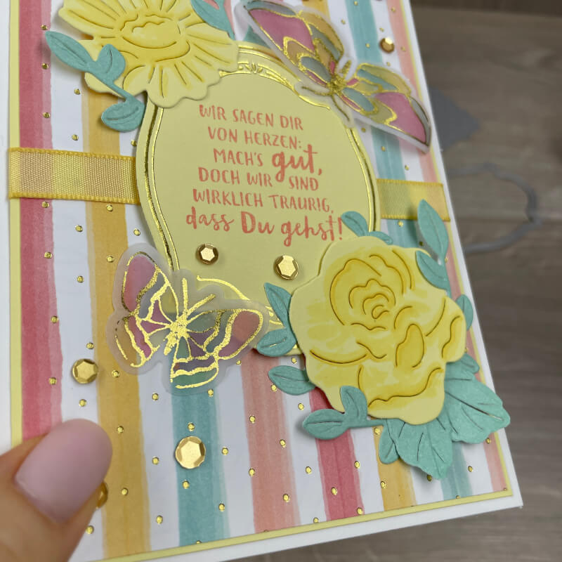 heissfolien system von stampin up karte blueten