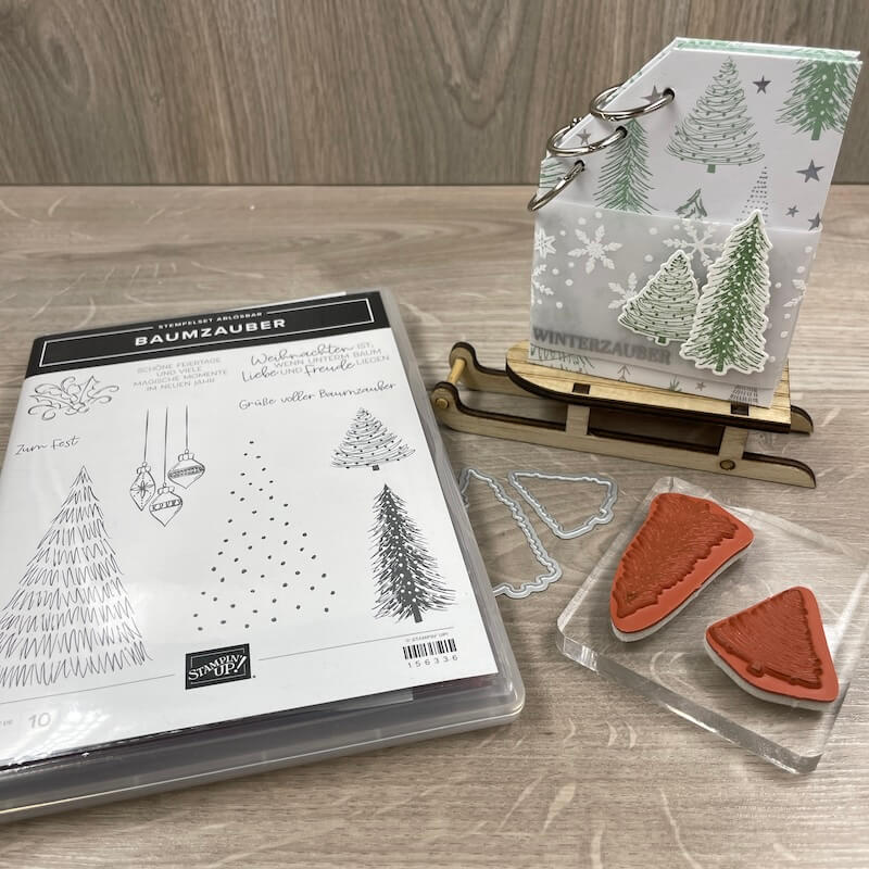 Stampin' Up! Stempelset Baumzauber mit Stanzformen und Schlitten-Deko