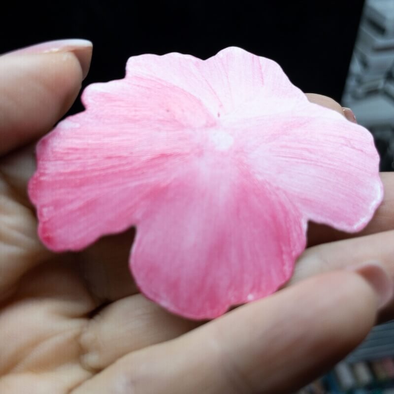 Fertig eingefärbte Blüte mit schimmerndem Verlauf von Pink nach Weiß