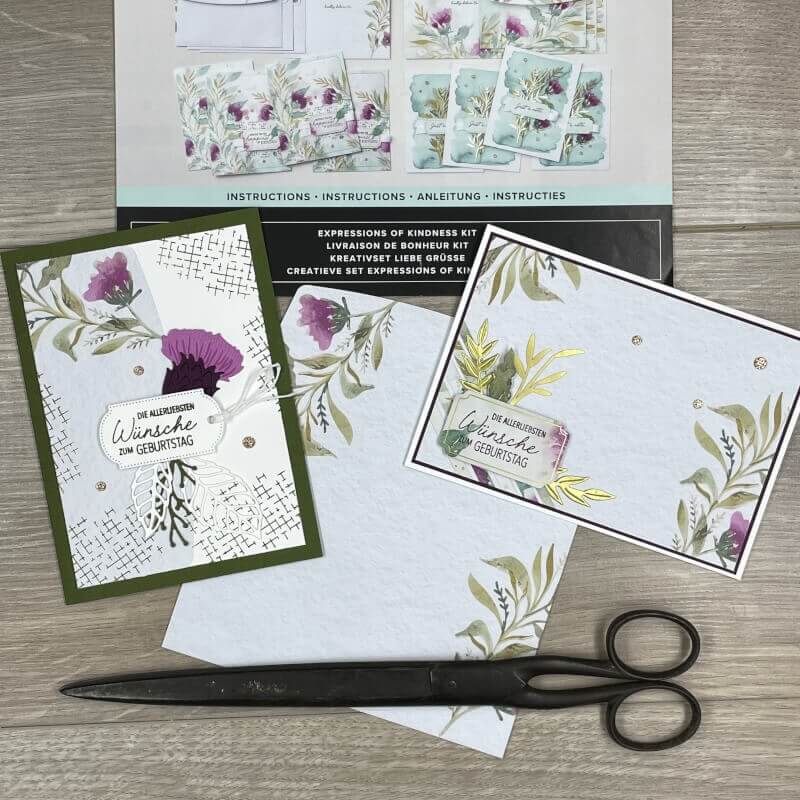 Florale Karten mit Geburtstagsgruß, Anleitung und Schere