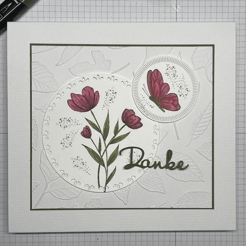 Deko der Banderole mit Tulpen, Schmetterling und Danke aus Stampin’ Up! Produkten