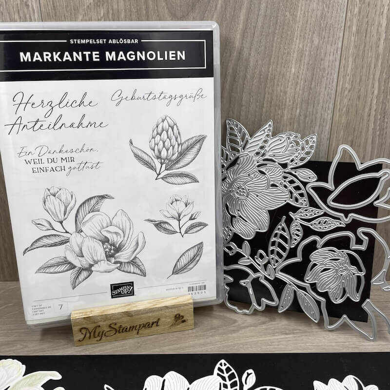 Stempelset Markante Magnolien mit den dazu passenden Stanzformen