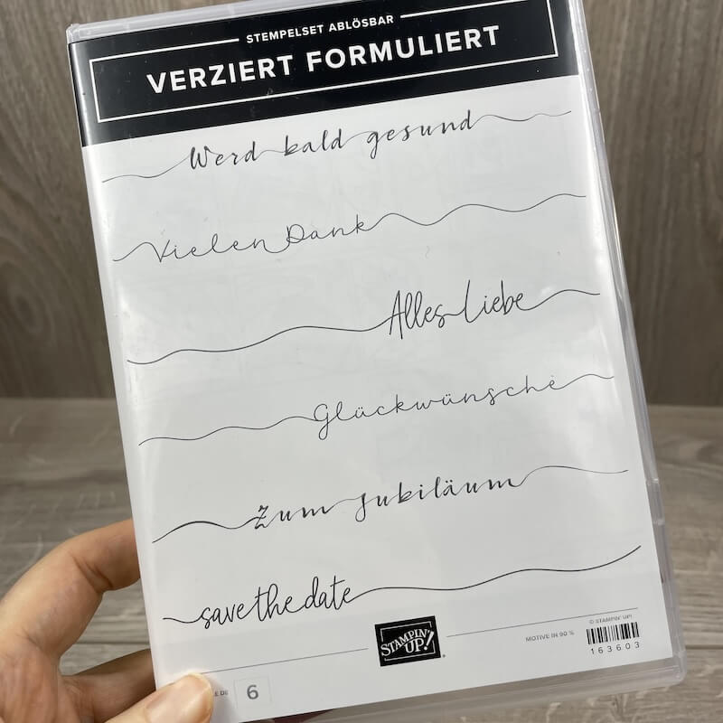 Stempelset Verziert formuliert mit Schreibschrift-Grüßen auf feinen Linien