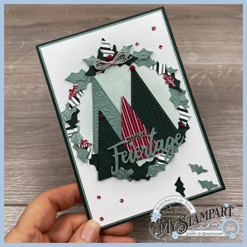 Weihnachtskarte mit den Stanzformen „Bestickte Dreiecke“