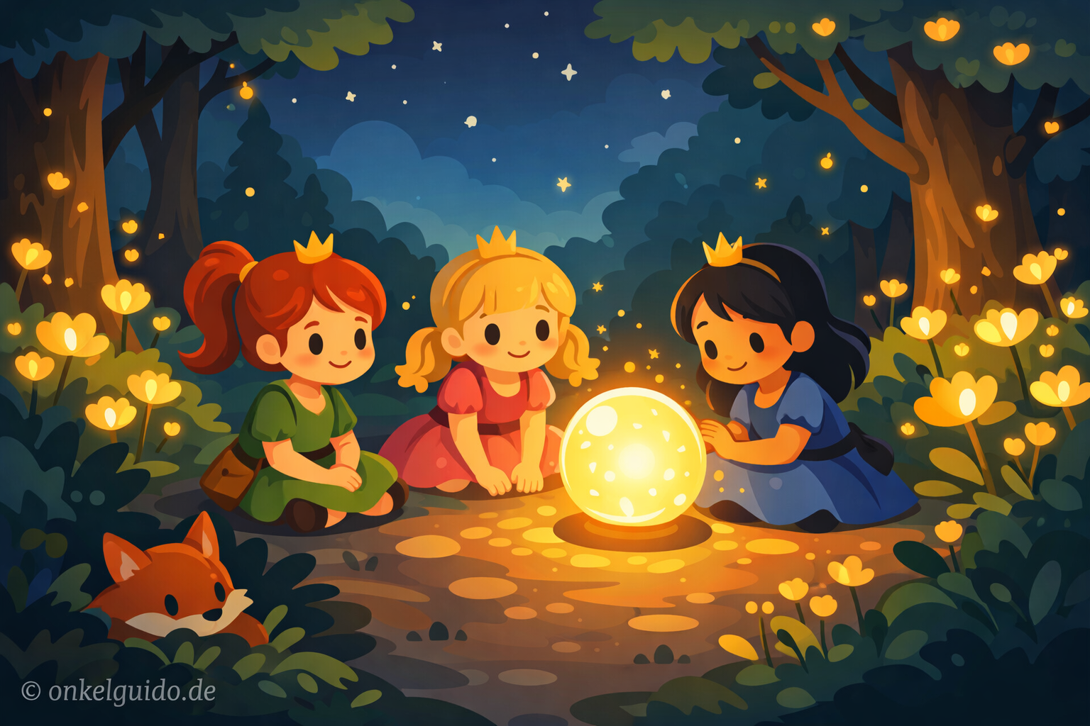 Wilde Prinzessinnen & das Geheimnis des leuchtenden Waldes. Eine sanfte Gute-Nacht-Geschichte für Kinder