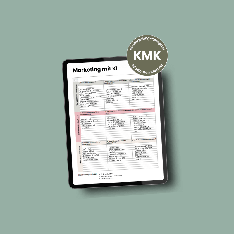 Visualisierung des KI-Kompass-Tools für die strategische KI-Beratung im Marketing von Susanne Rohr