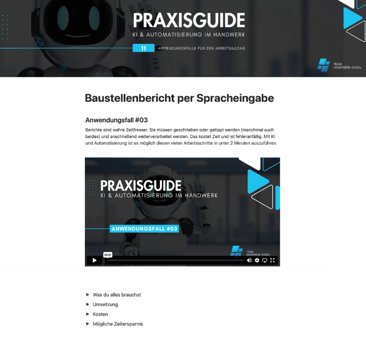 Detailansicht Onlinebereich Praxisguide KI und Automatisierung im Handwerk