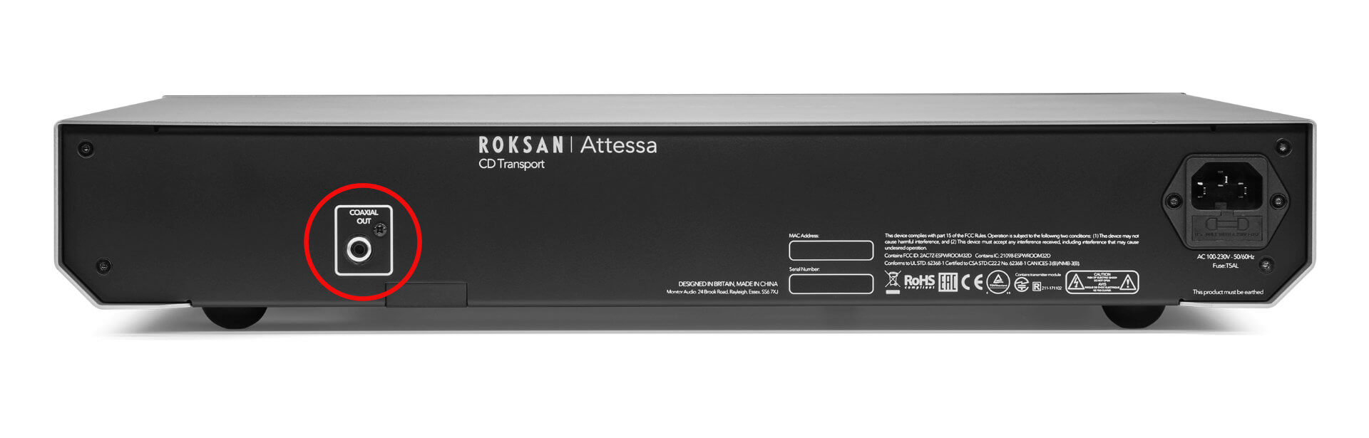 Roksan Attessa CD Transport mit Koax Out markiert