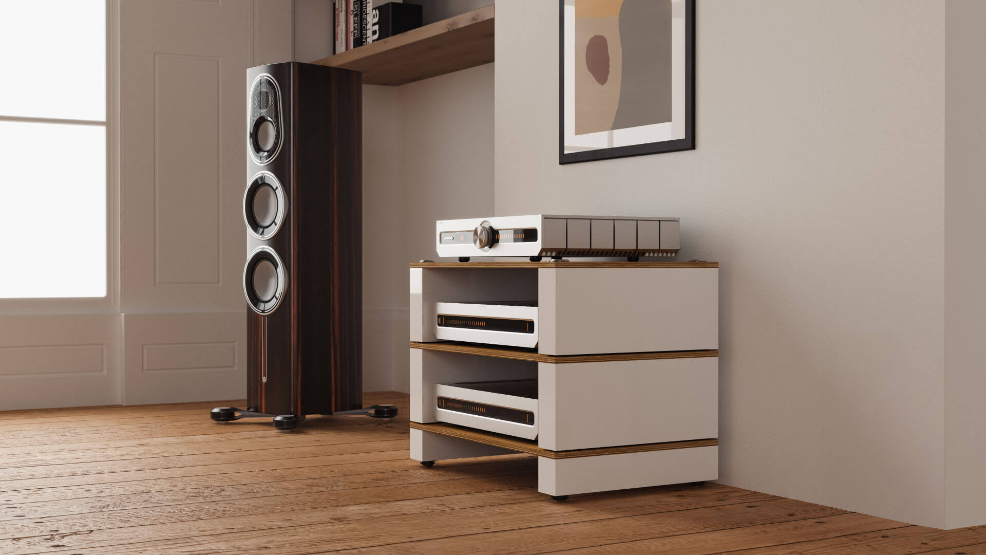 Roksan Caspian 4G Streaming Pre Amplifier zwei Power Amplifier an Monitor Audio Platinum 300 3G 1
