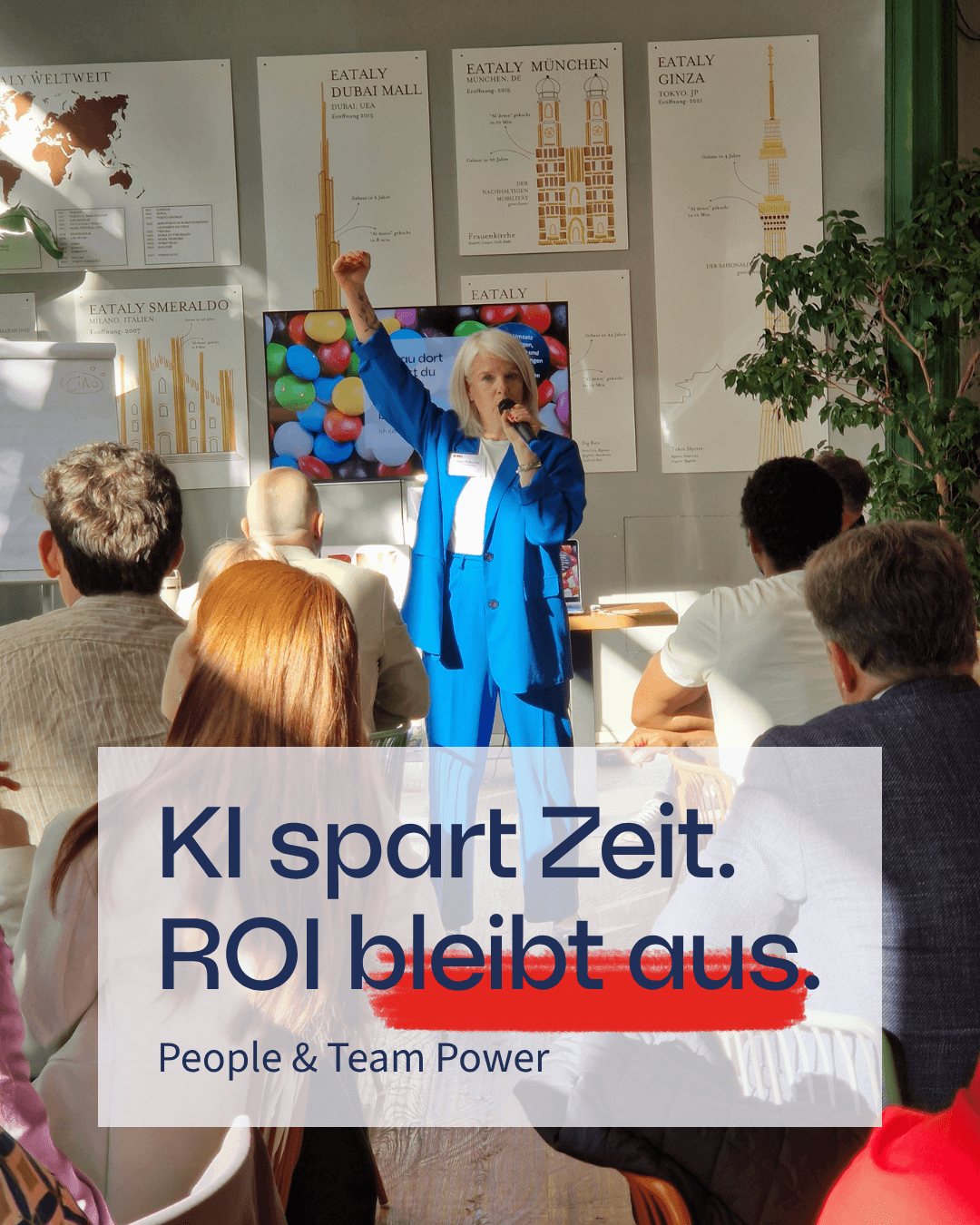 Silke Schaprian spricht bei einer Veranstaltung vor Unternehmerinnen und Unternehmern über Künstliche Intelligenz, Führung und die Zukunft der Arbeitswelt.