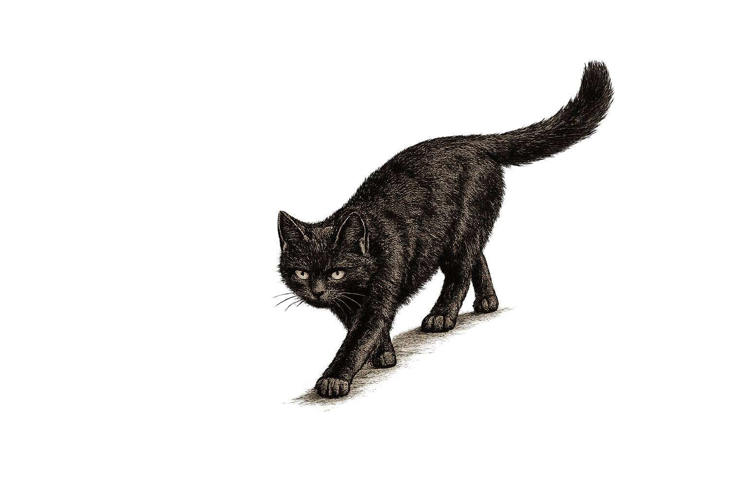 Eine schwarze Katze als Betrachterin der Quelle