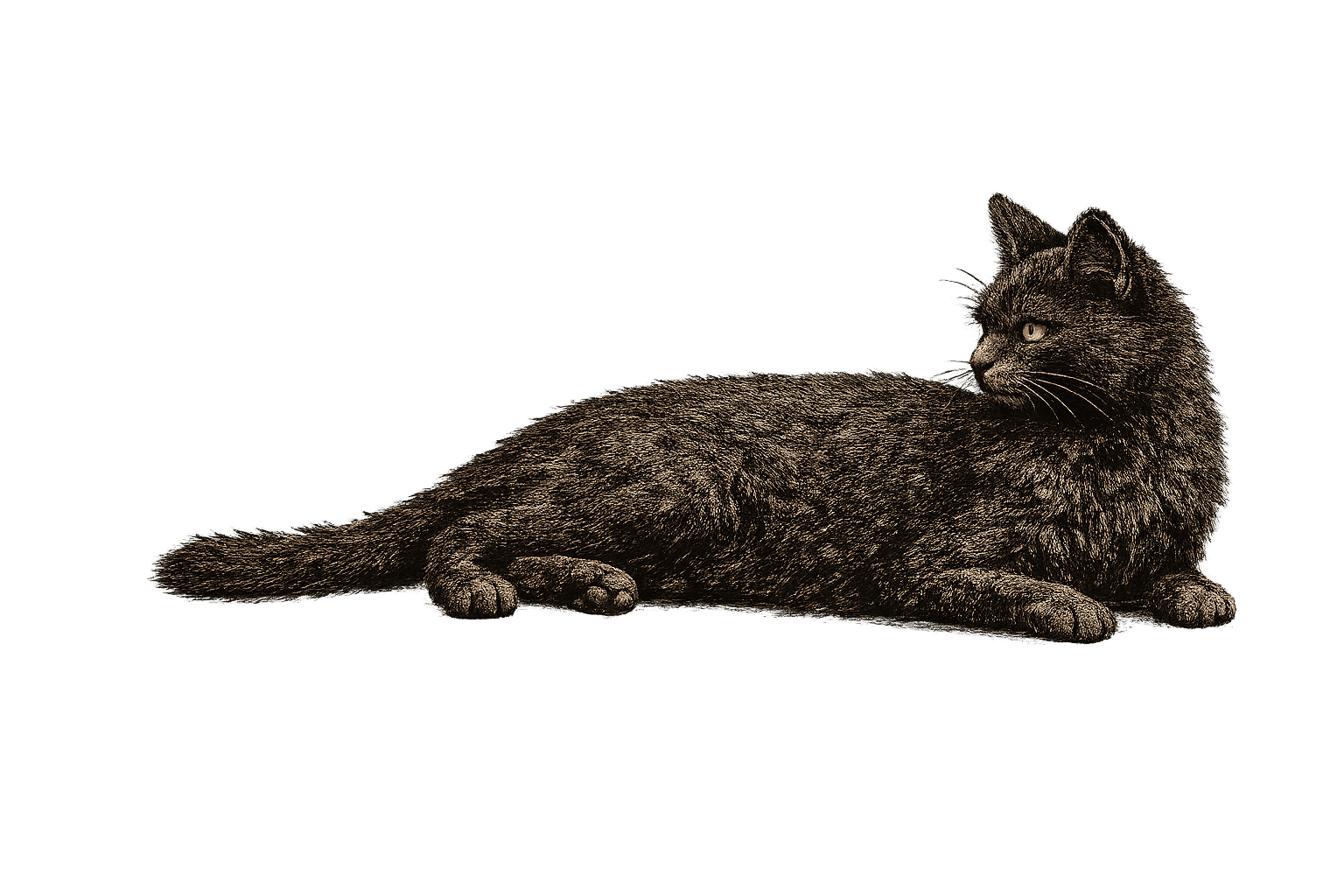 Eine liegende schwarze Katze als Hüterin der Seite