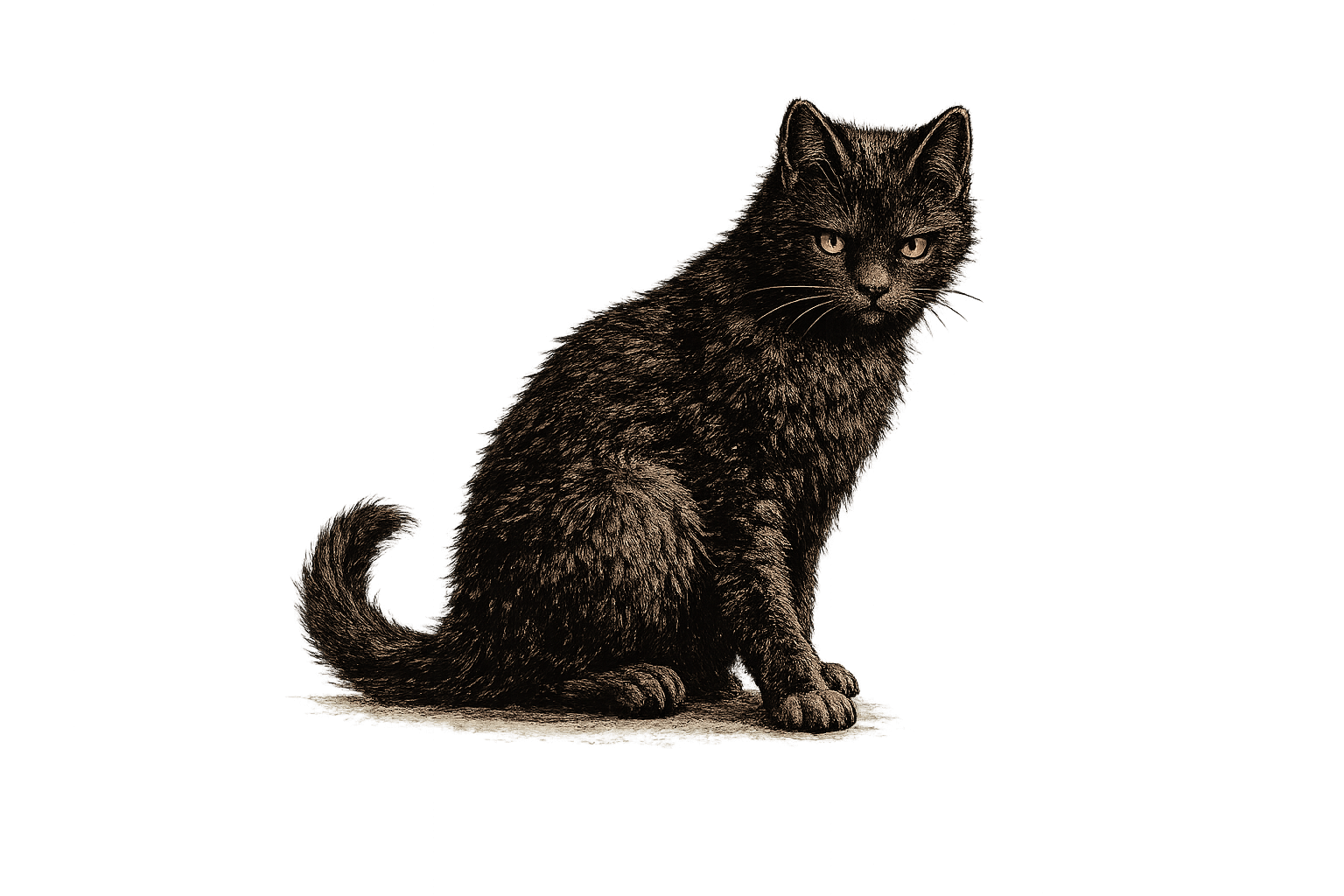 Eine schwarze Katze - gespannt