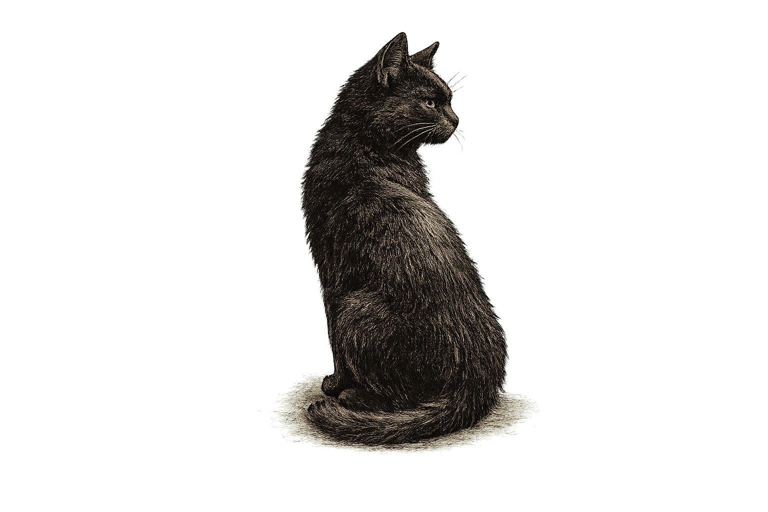 Eine Katze, die zur Seite schaut, mit dem Rücken zum Betrachter