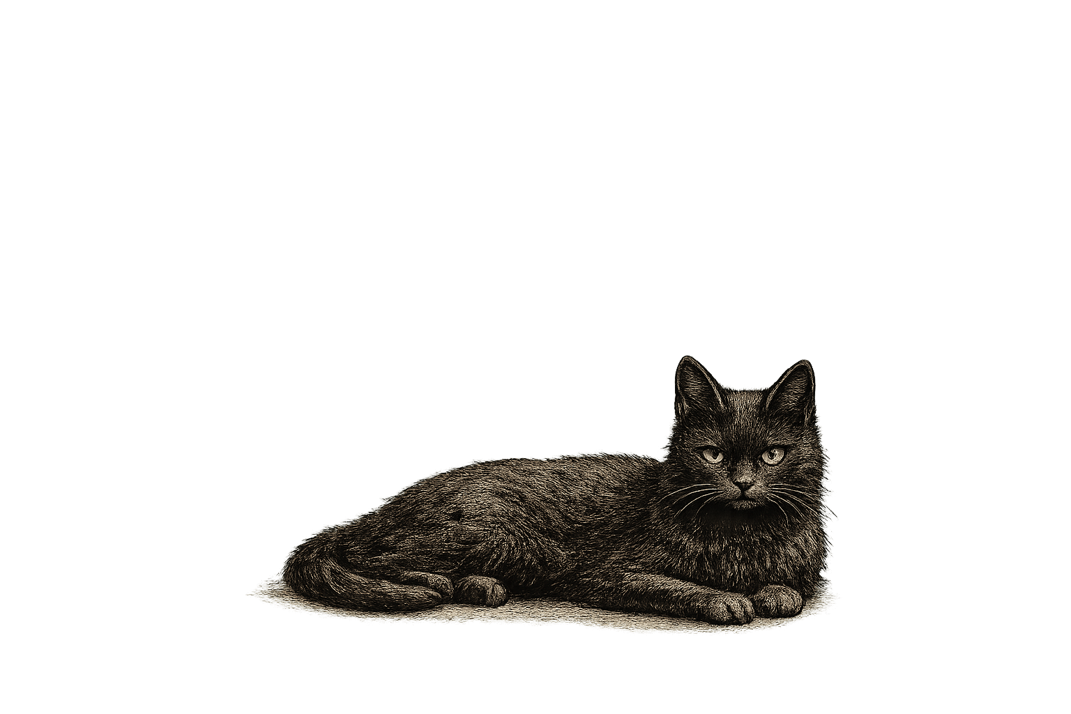 Eine schwarze Katze als Betrachterin der Quelle