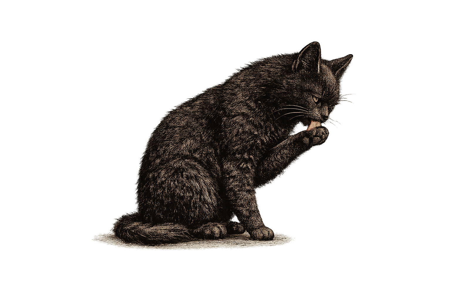 Eine schwarze Katze als Betrachterin der Quelle