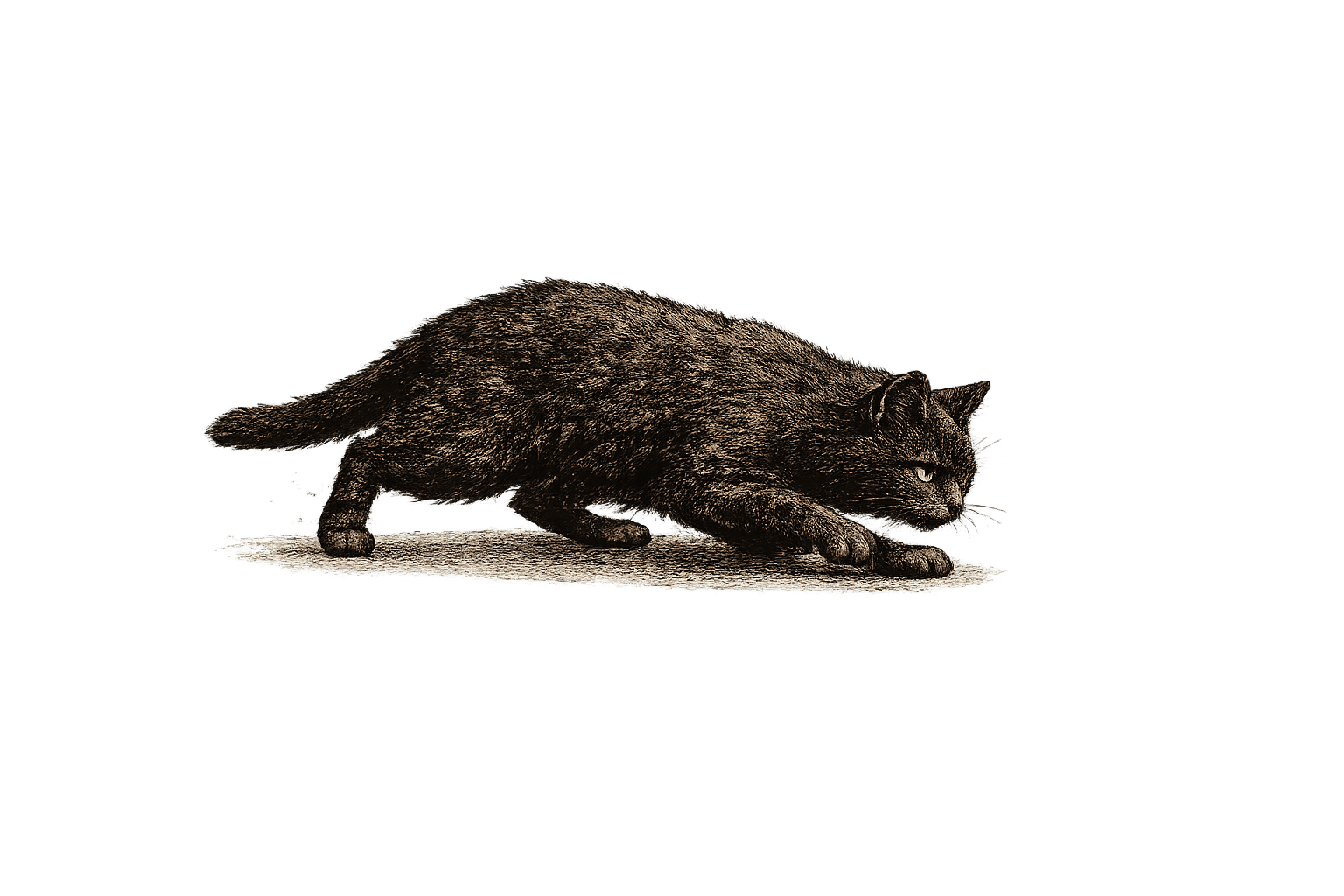 Eine witternde schwarze Katze als Hüterin der Seite