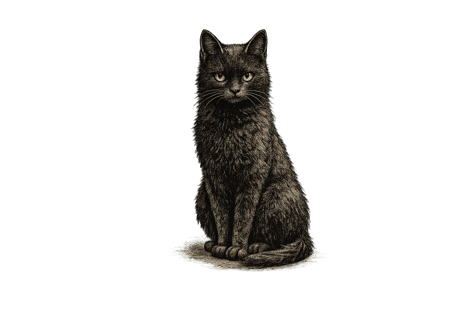 Eine sitzende schwarze Katze als Hüterin der Seite