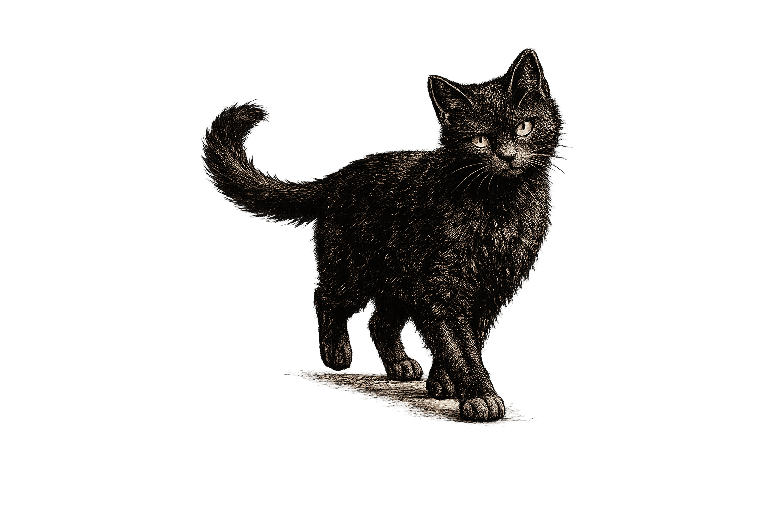 Eine springende schwarze Katze als Hüterin der Seite